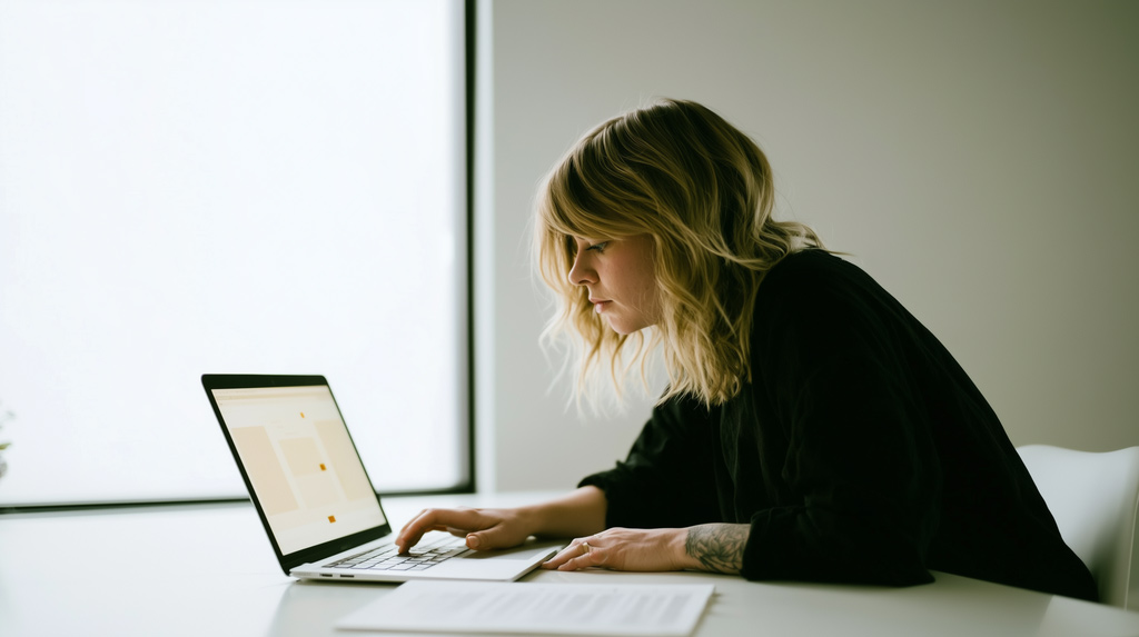 Someone at a laptop by a window, working through a document